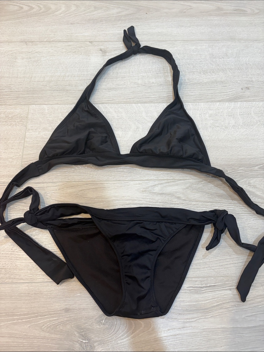 Black Tie-Side Triangle Bikini Set - Women's Swim